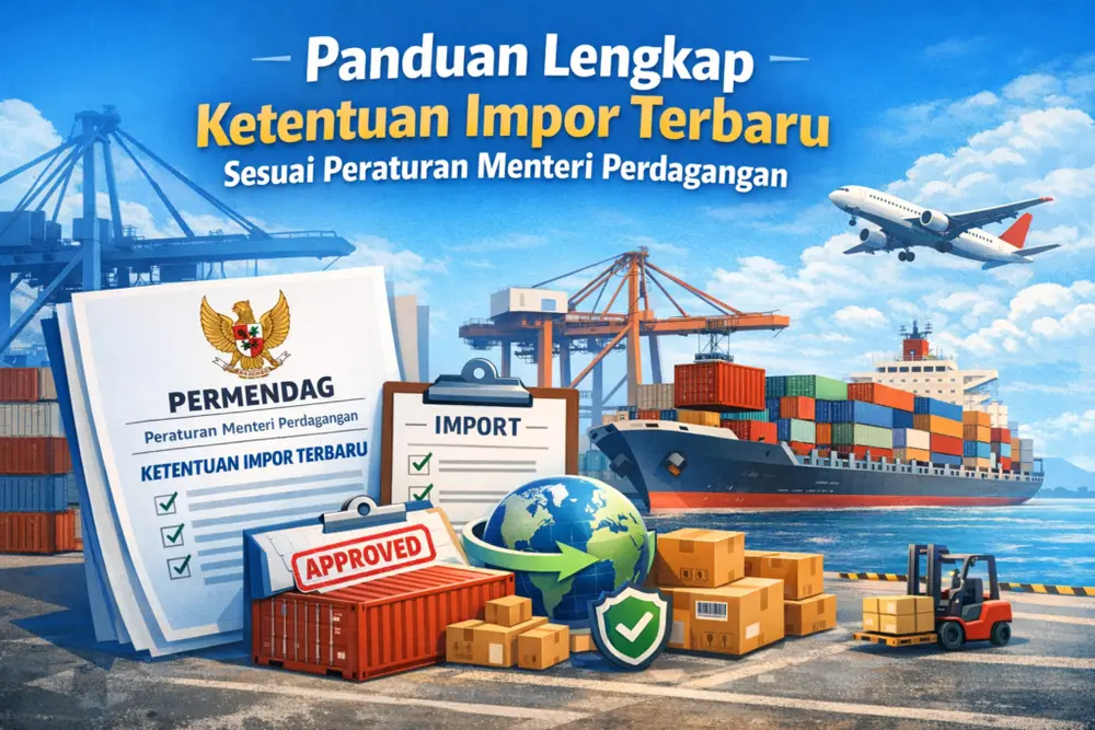 Ilustrasi panduan ketentuan impor terbaru sesuai Peraturan Menteri Perdagangan dengan aktivitas pelabuhan dan logistik