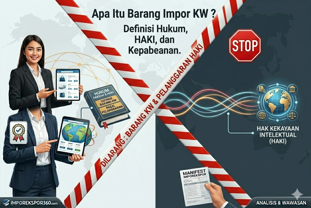 Ilustrasi definisi barang impor KW dalam perspektif hukum pabean dan pelanggaran Hak Kekayaan Intelektual (HAKI) di Indonesia.
