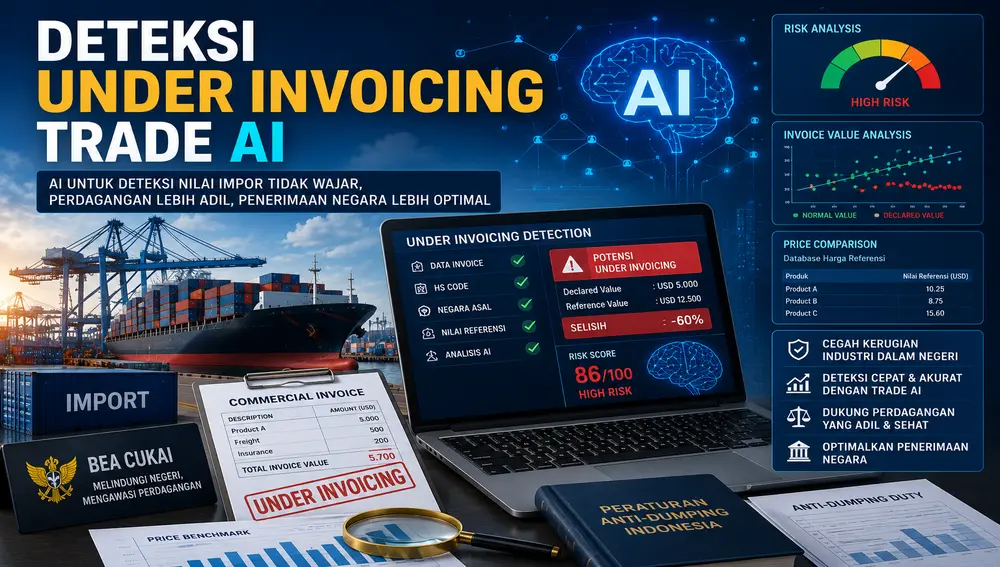 Ilustrasi deteksi under invoicing menggunakan Trade AI untuk menganalisis nilai impor