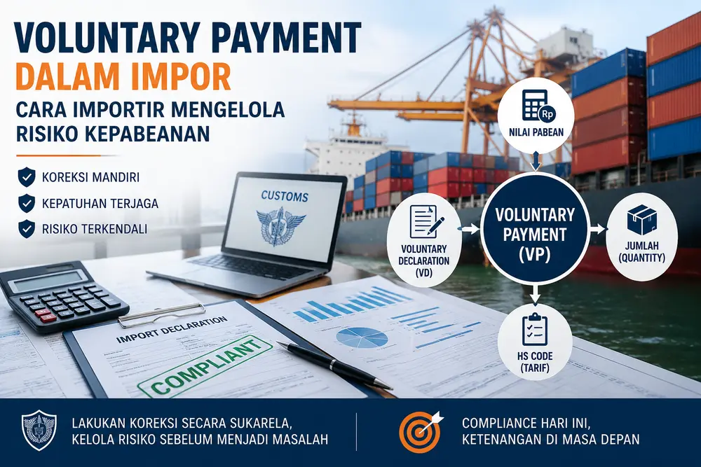 Ilustrasi Voluntary Payment (VP) dalam impor untuk pengelolaan risiko kepabeanan, meliputi nilai pabean, quantity, dan HS Code