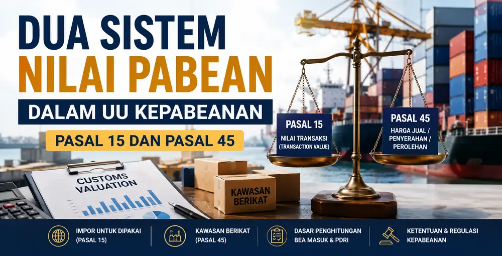 Dua sistem nilai pabean dalam UU Kepabeanan berdasarkan Pasal 15 dan Pasal 45 pada impor dan Kawasan Berikat.