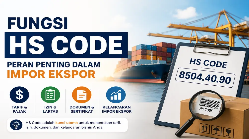 Ilustrasi fungsi HS Code dalam impor ekspor untuk menentukan tarif, perizinan, dokumen, dan kelancaran proses kepabeanan.