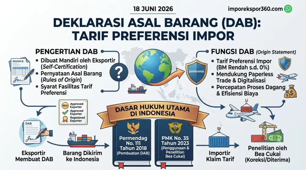 Feature image infografis tentang Deklarasi Asal Barang atau DAB untuk tarif preferensi impor