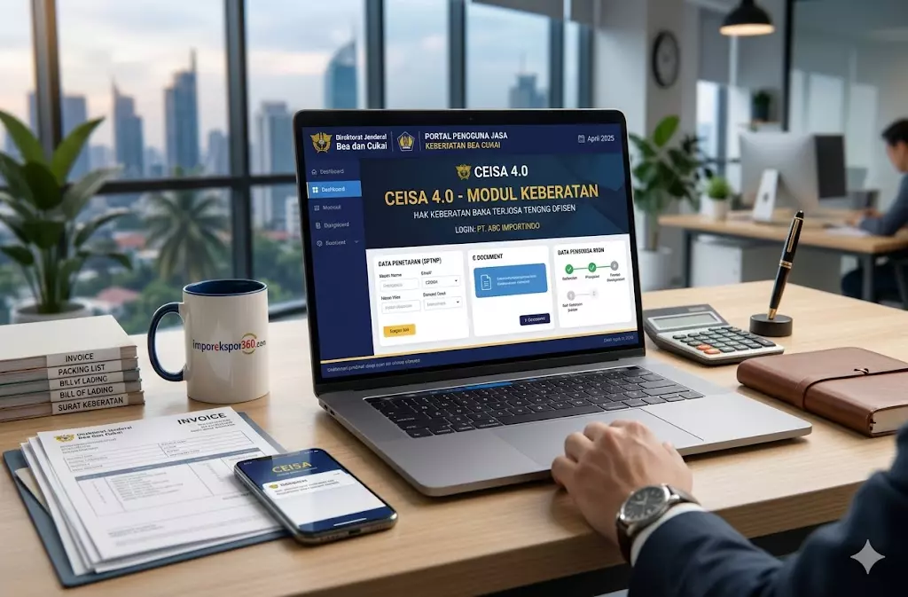 Tampilan aplikasi CEISA 4.0 untuk pengajuan keberatan Bea Cukai secara online yang menampilkan dokumen SPTNP, invoice, dan proses administrasi kepabeanan digital.